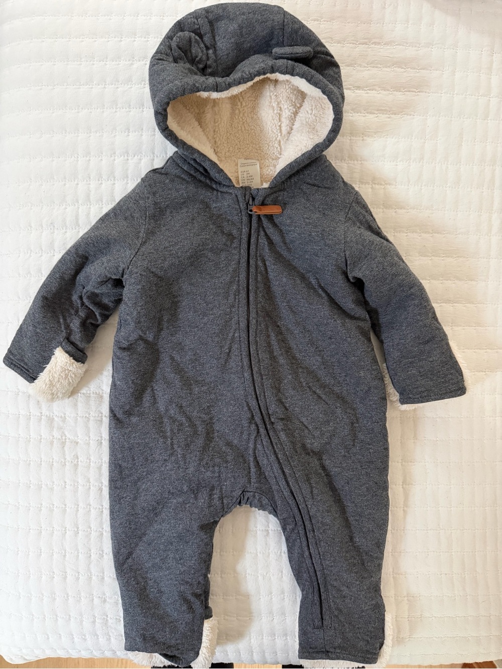 H&M Cozy Hooded Baby One-Piece in Heather Gray